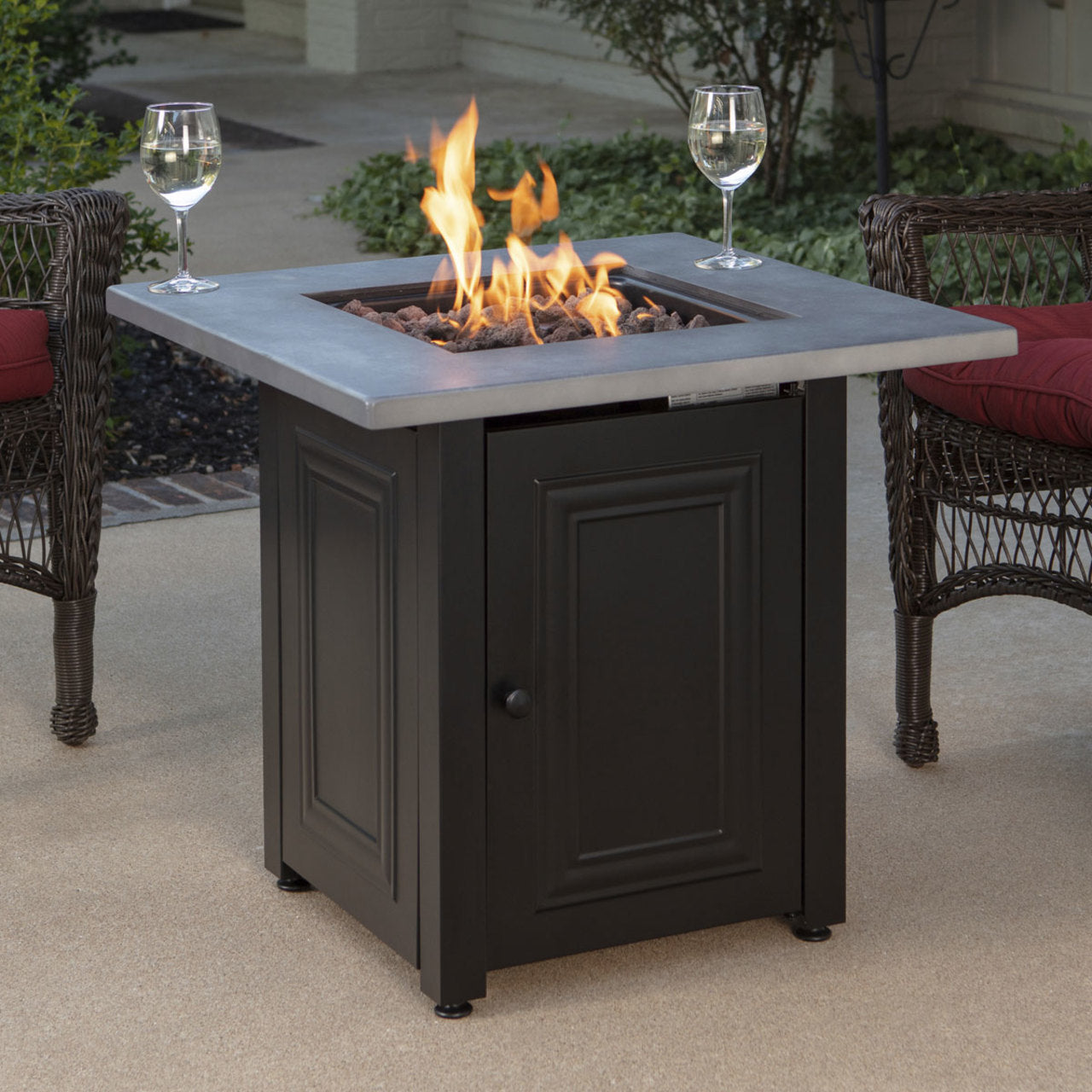 The Wakefield - LP Gas Outdoor Fire Pit w/ Concrete Resin Mantel - Black and Gray