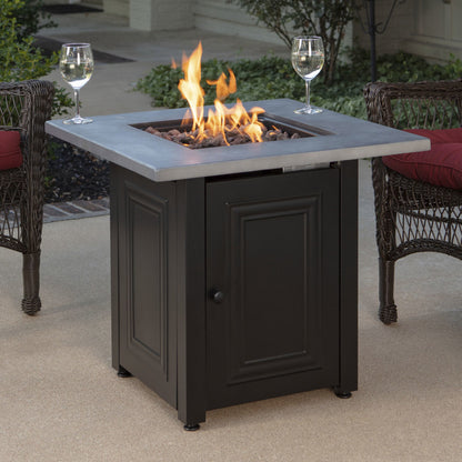The Wakefield - LP Gas Outdoor Fire Pit w/ Concrete Resin Mantel - Black and Gray
