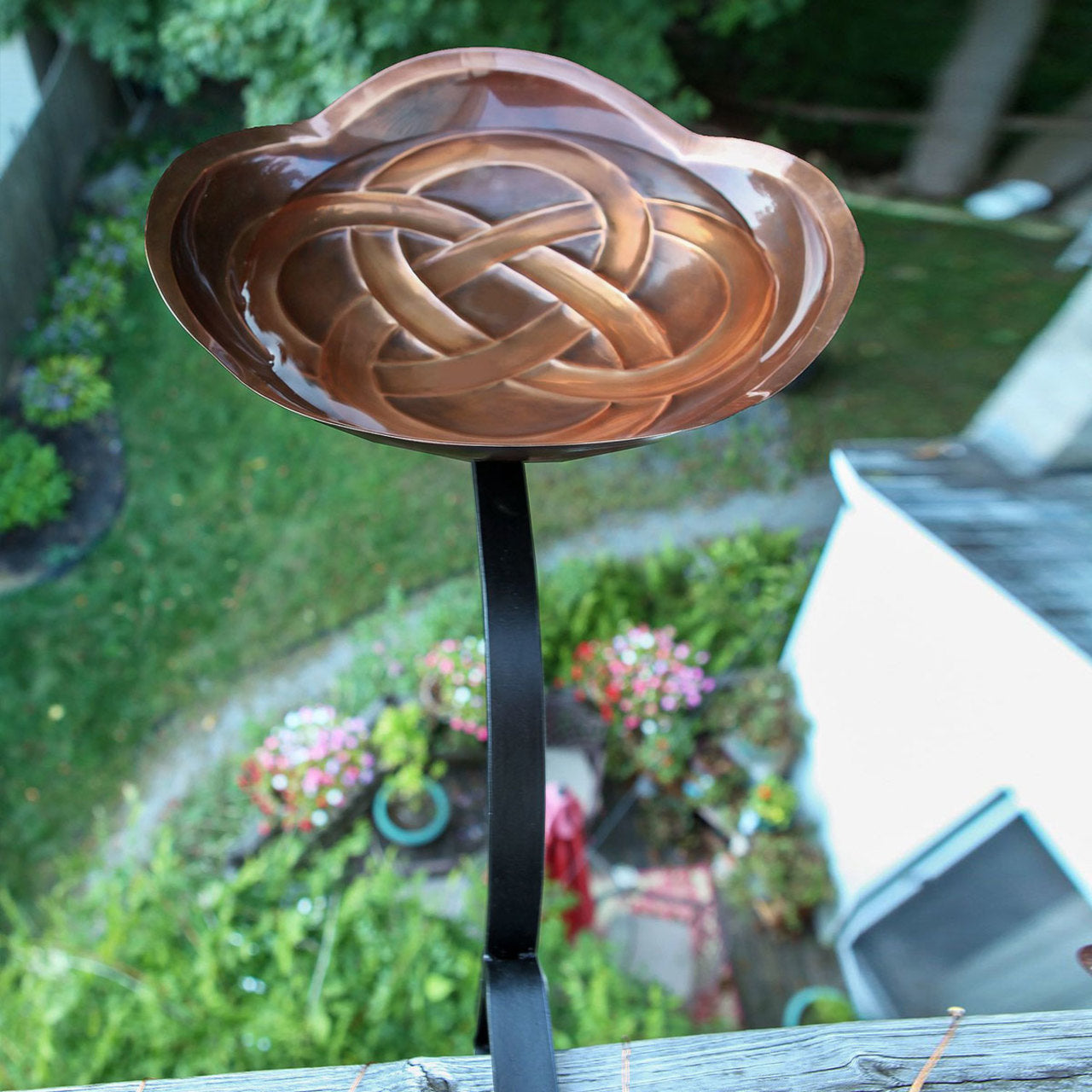 10.5" Dara Knot Copper Birdbath with Rail Mount Bracket