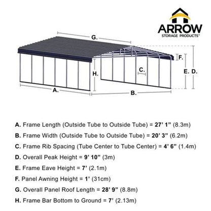 Arrow Carport 20 x 29 x 7 Ft. - Charcoal