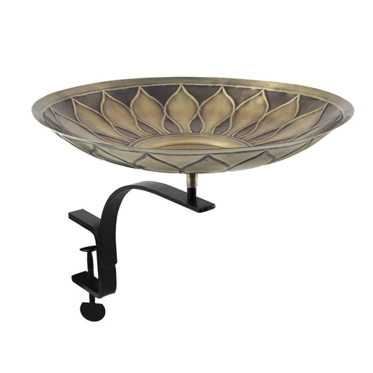 16" Brass African Daisy Birdbath with Rail Mount Bracket