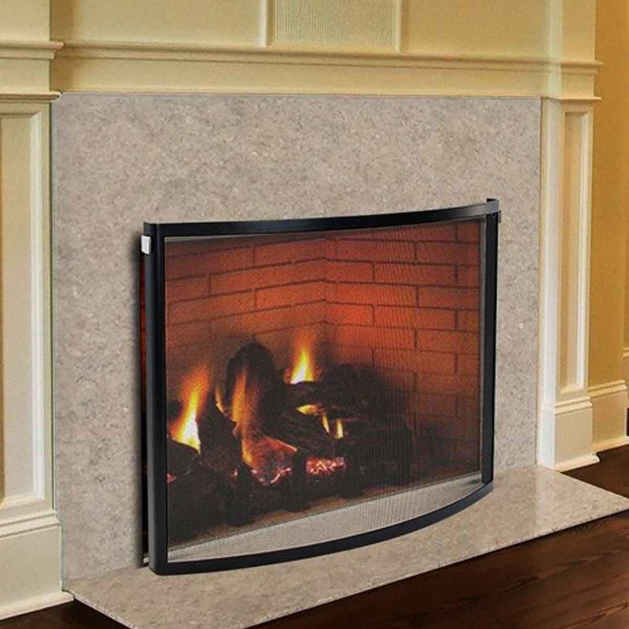 Pilgrim 39'' x 31'' Black and Polished Nickel Odessa Bowed Fireplace Screen