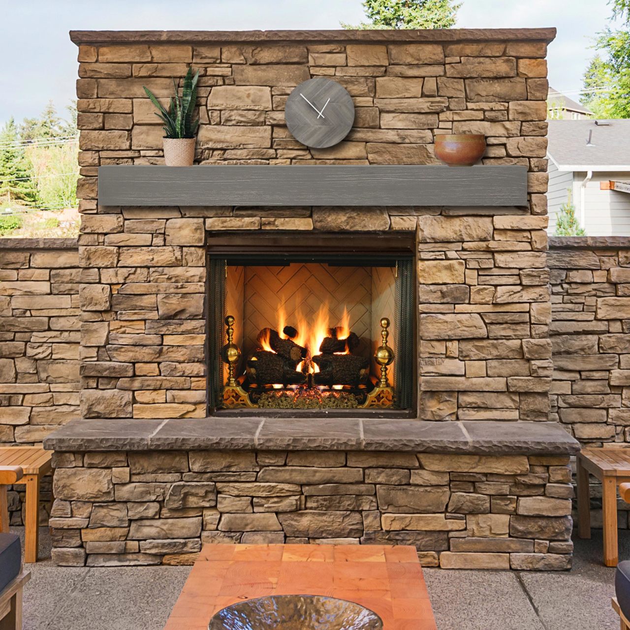 60" Zachary Non-Combustible Fireplace Shelf by Pearl Mantels - Graywash Finish