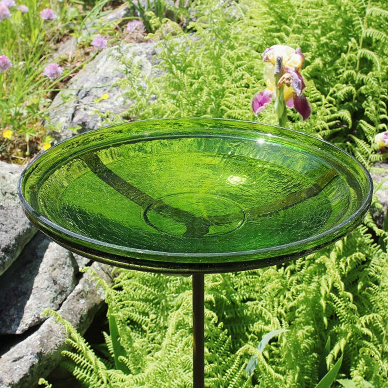 12-in. Fern Green Crackle Glass Bowl Bird Bath