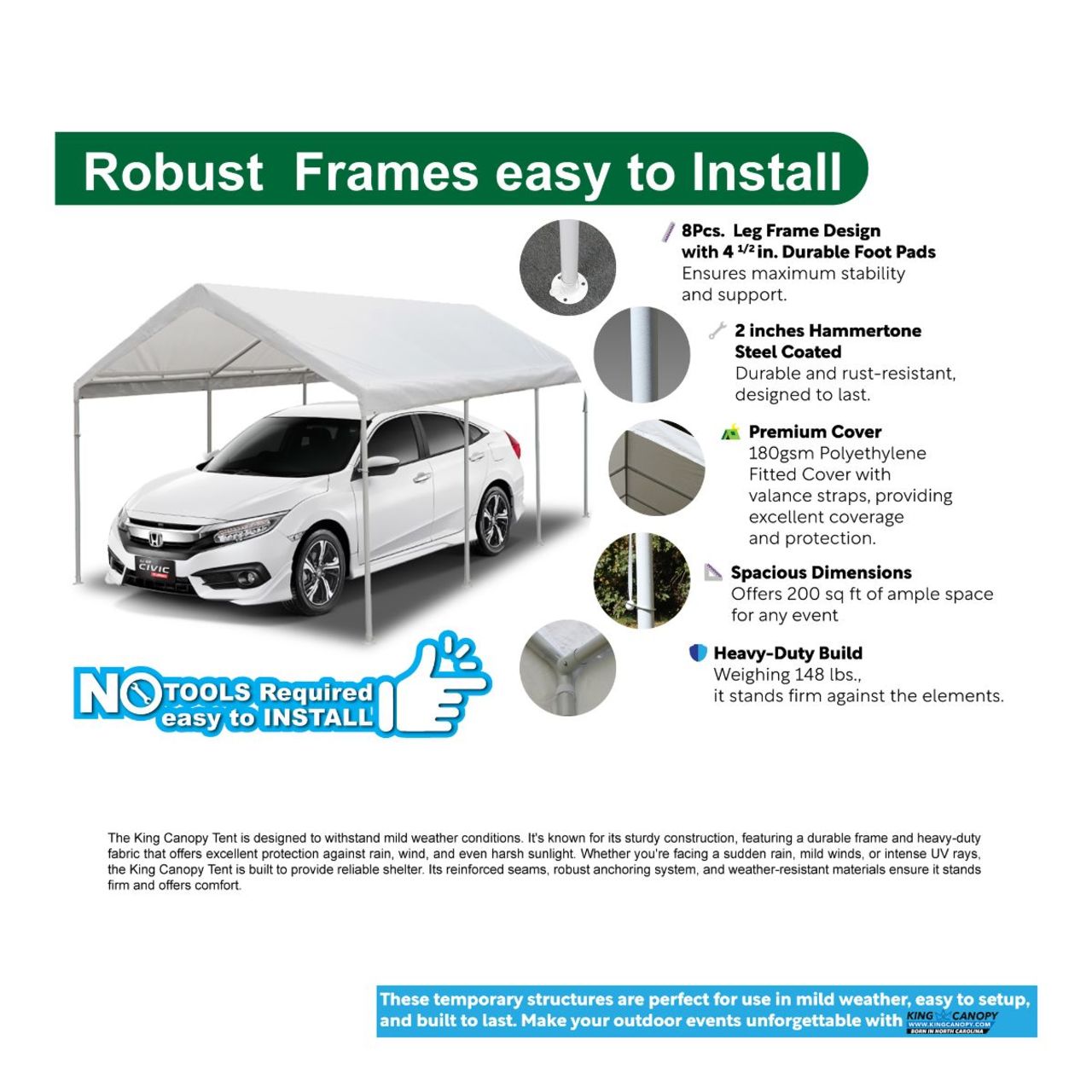King Canopy  10' x 20' White 8 Leg Canopy
