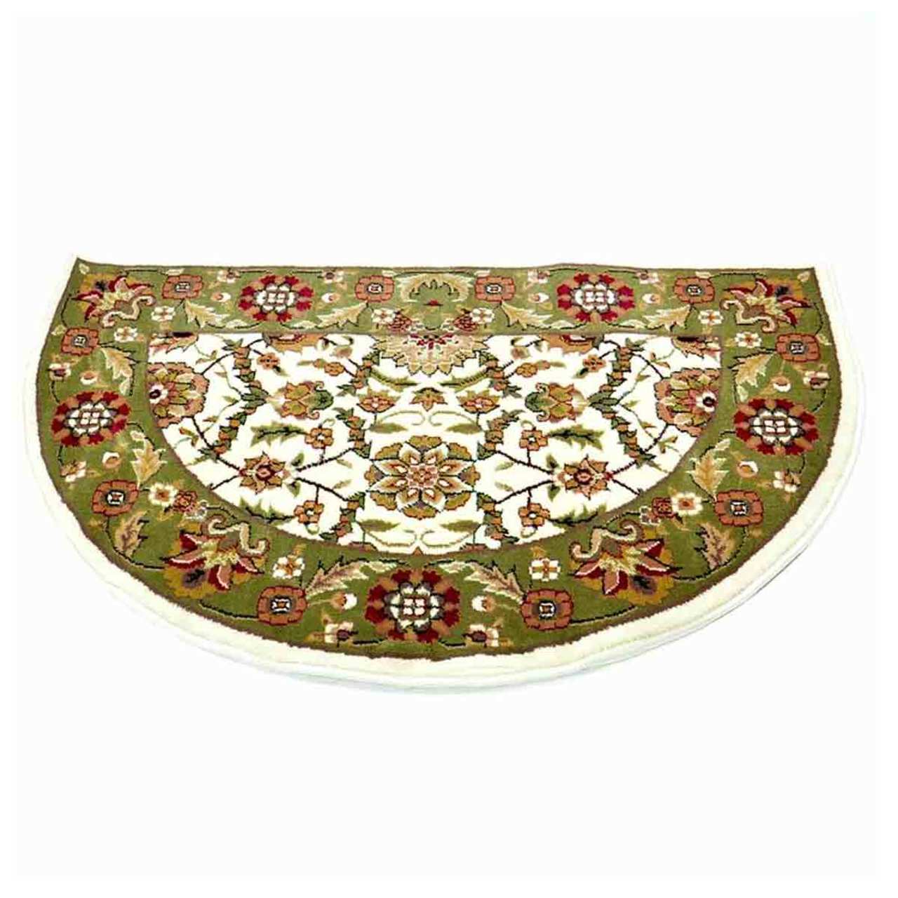 46" Half Round Ivory and Green Floral Hearth Rug
