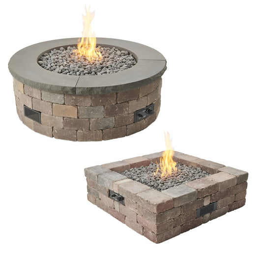 Outdoor Greatroom Bronson Block Square/Round Gas Fire Pit Kit - BRON5151-K/BRON52-K