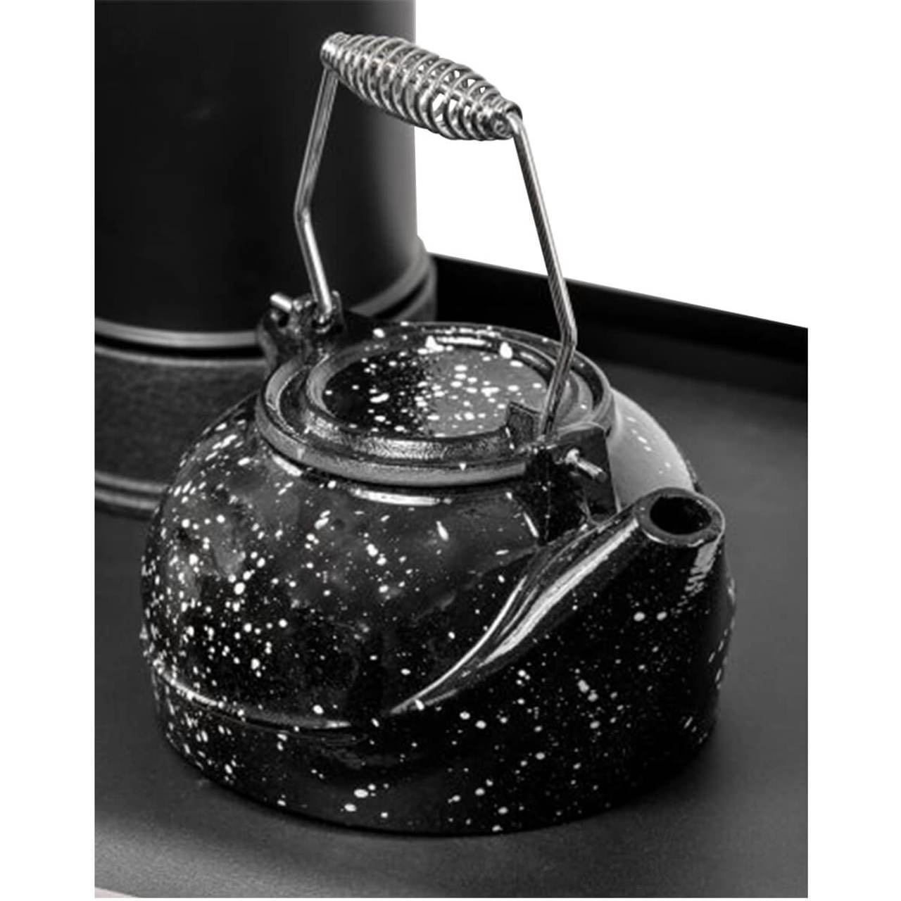 US Stove 3 qt Black & White Speckle Porcelain Steamer Kettle