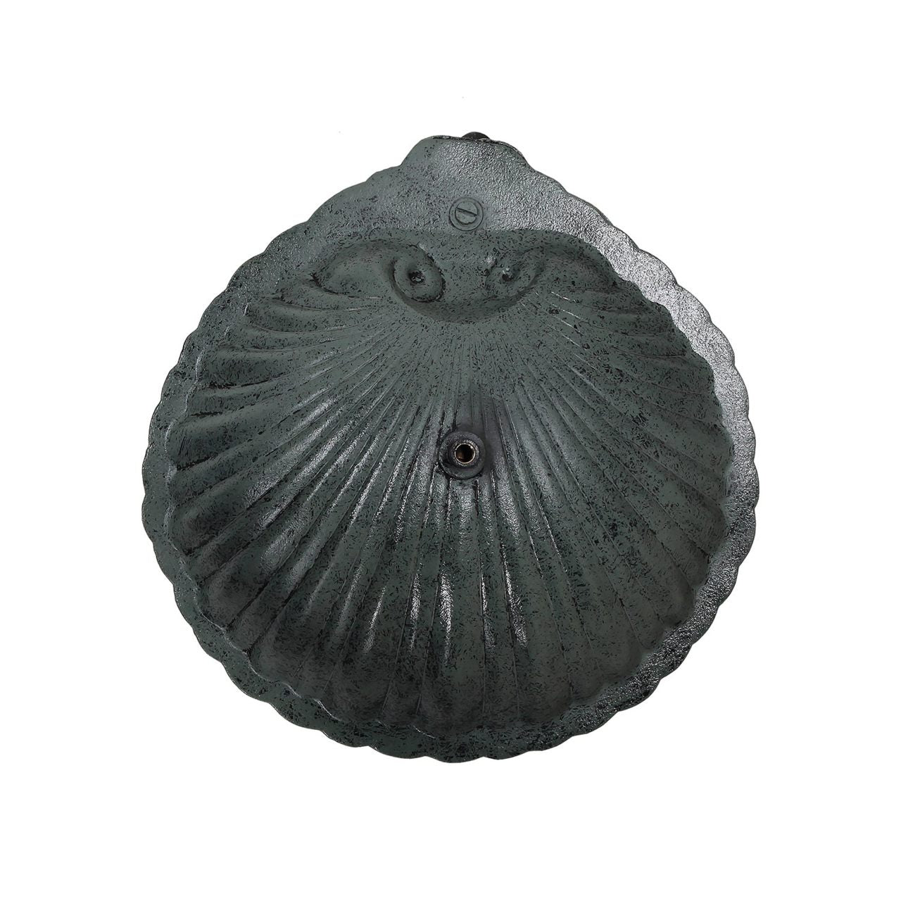 11" Scallop Shell Patina Birdbath and Feeder with Stake