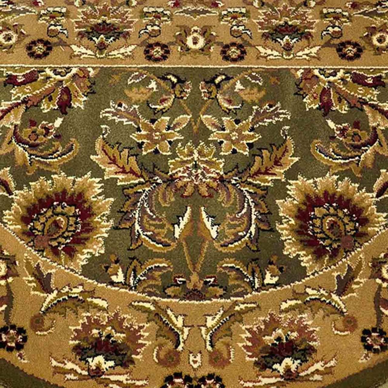 46" Half Round Green and Taupe Kashan Hearth Rug