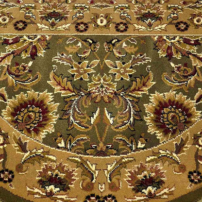 46" Half Round Green and Taupe Kashan Hearth Rug