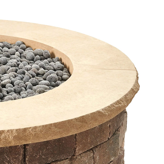 Outdoor Greatroom Concrete Top for Round Bronson Block Gas Fire Pit Kit (4 Pcs) - Limestone Tan