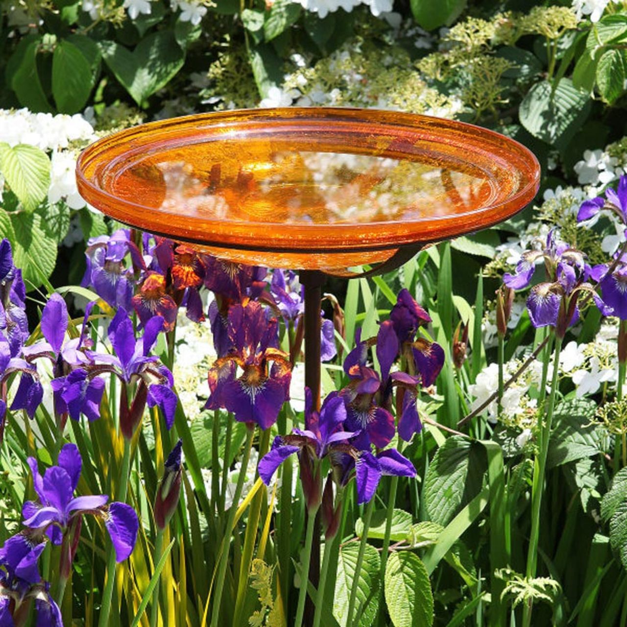12-in. Birdbath Mandarin Orange Crackle Glass Bowl