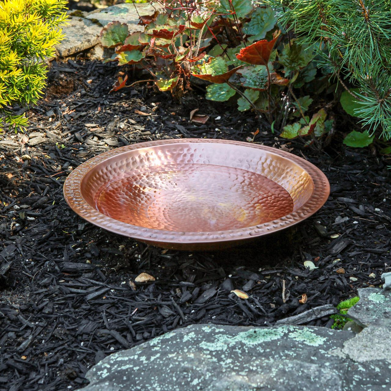 14" Solid Hammered Copper Bowl w/ Rim