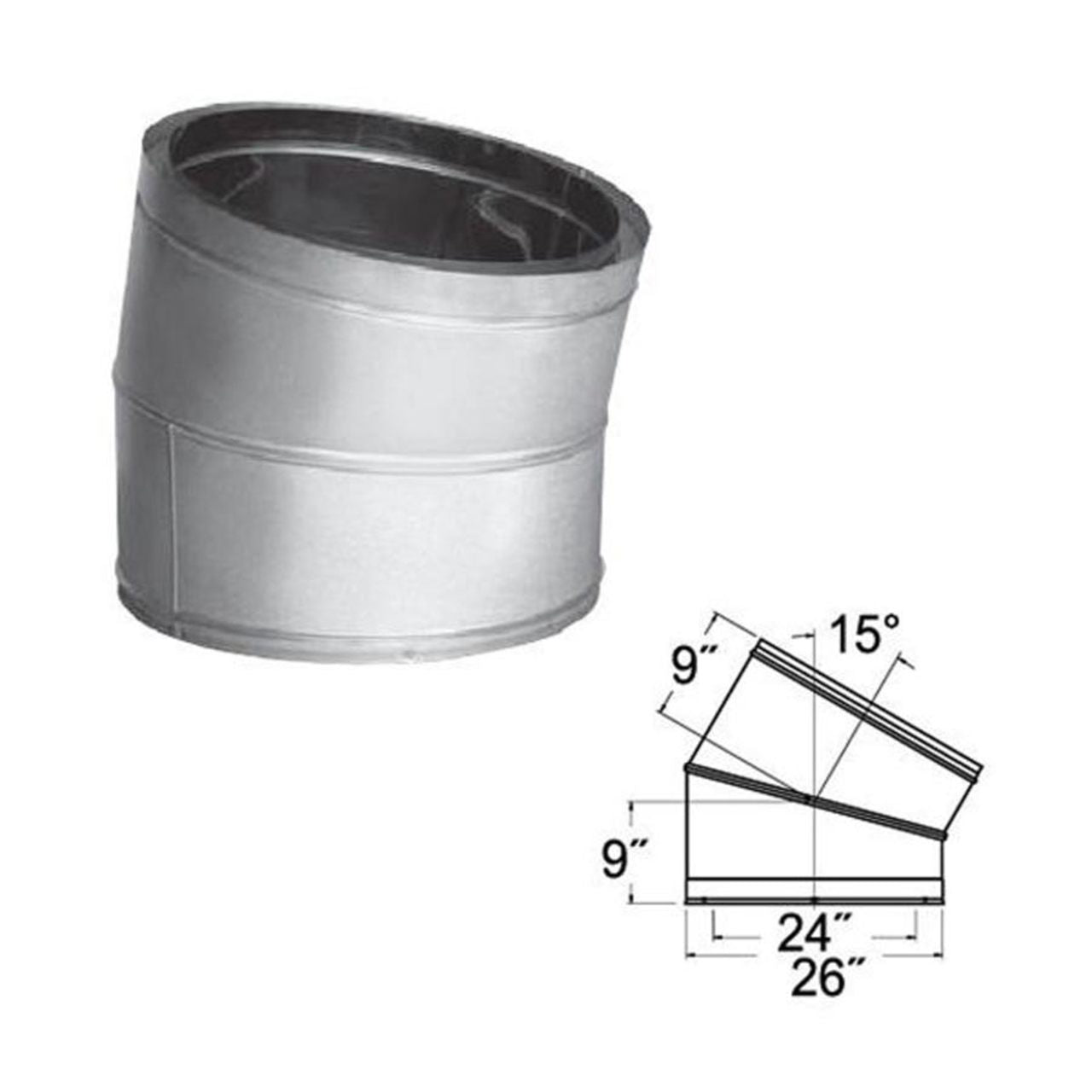 24'' DuraTech 15 Degree Stainless Steel Elbow - 24DT-E15SS