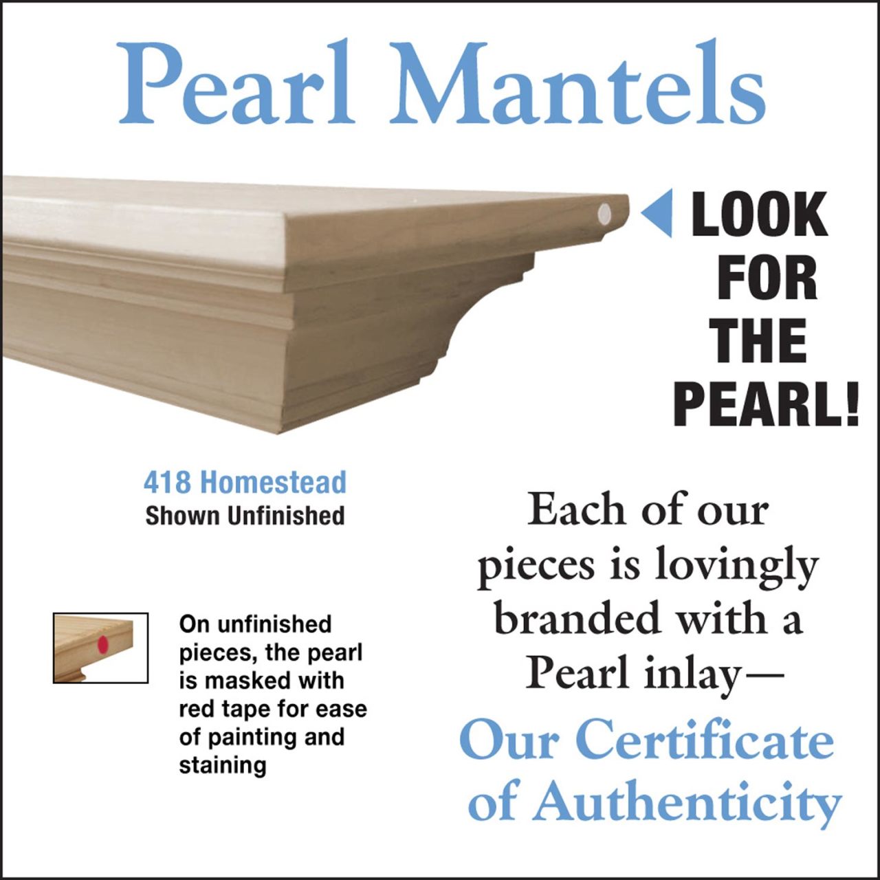 60" Homestead Unfinished Fireplace Shelf by Pearl Mantels