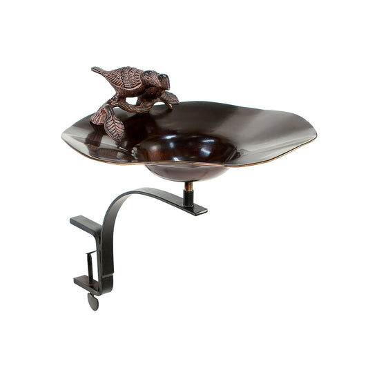 Antiqued Bird Bath with Birds  with Rail Mount Bracket