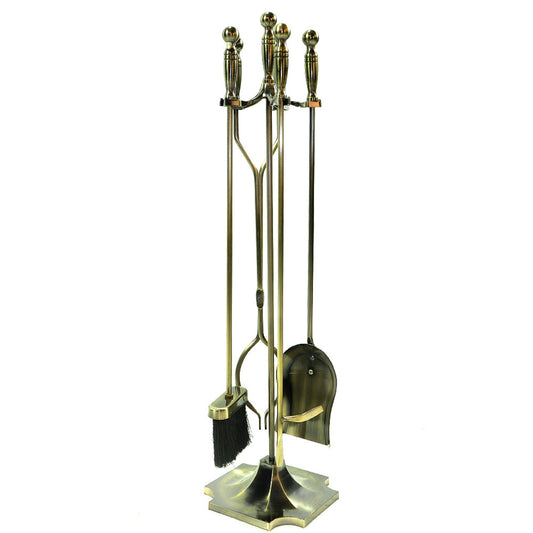 5 Piece Antique Brass Fireplace Tool Set - F-T51030AB