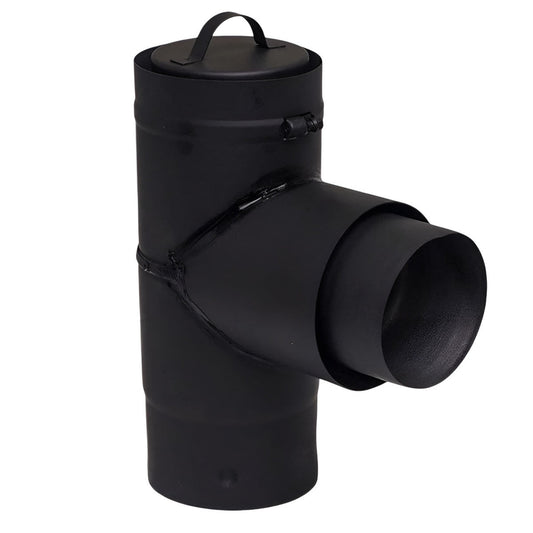 3" Ventis PelletVent Pipe 304L Inner/Galvanized Outer Black Stove Adaptor Tee with Cap - VPB-SAT03