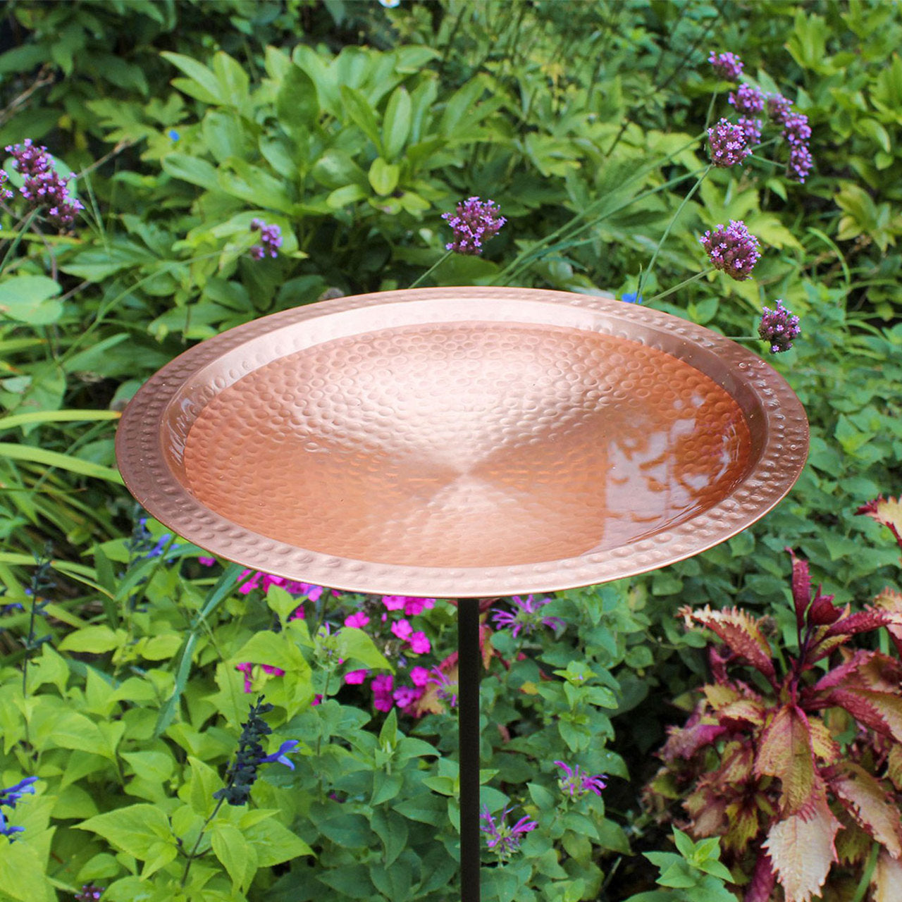 14" Solid Hammered Copper Bowl w/ Rim w/ Stake