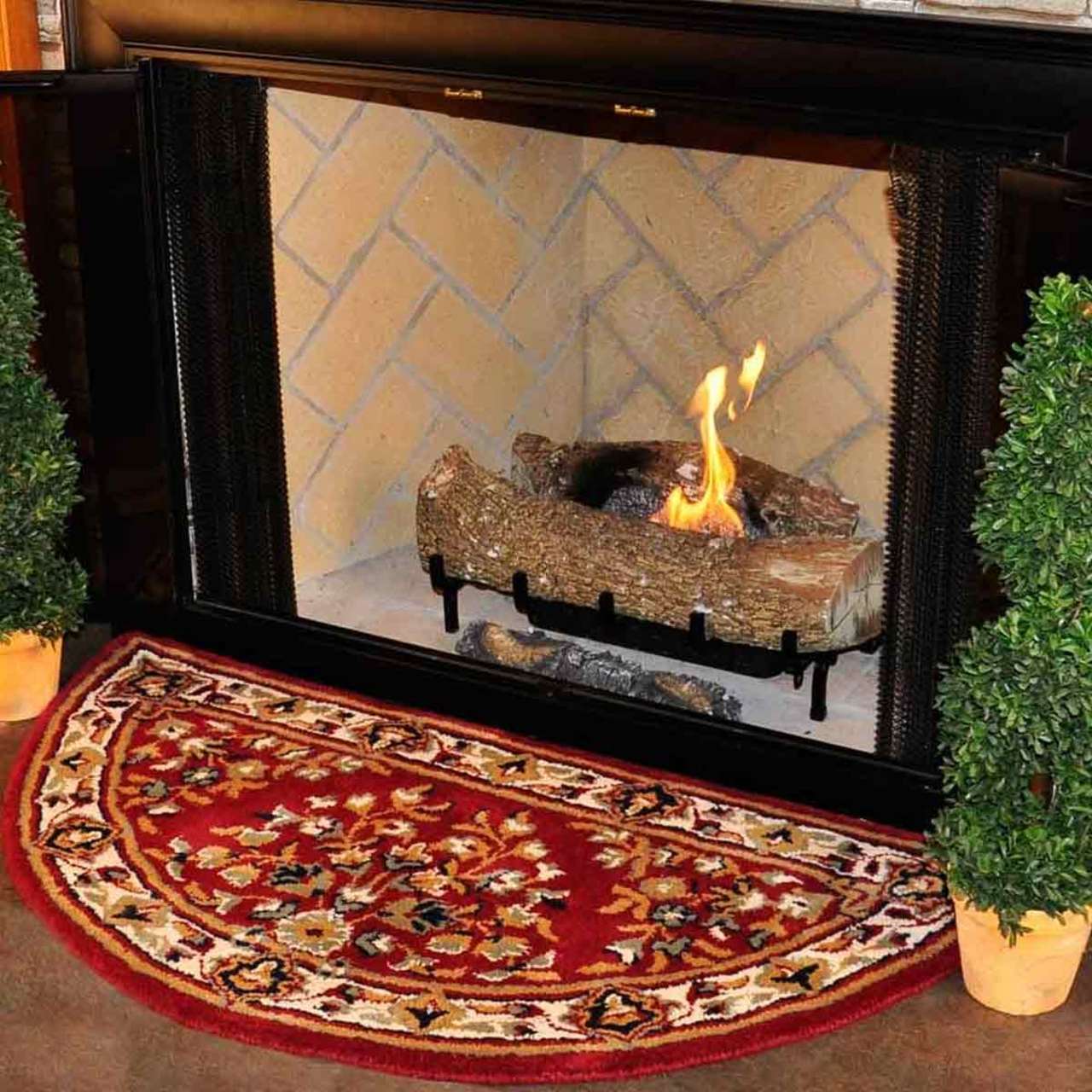 44" Half Round Burgundy Oriental Fireplace Rug