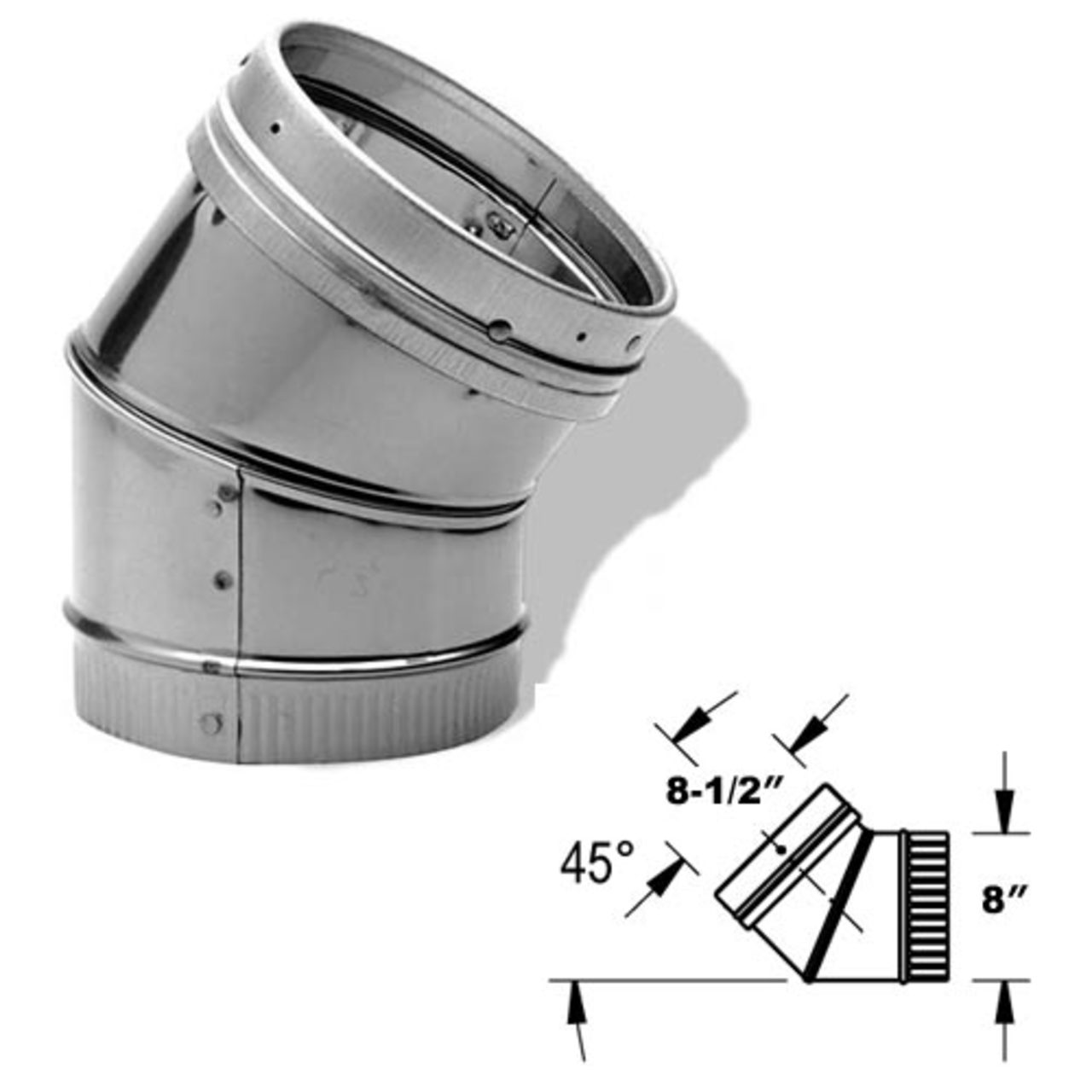 8" DuraLiner 45 Degree Stainless Steel Elbow - 8DLR-E45SS