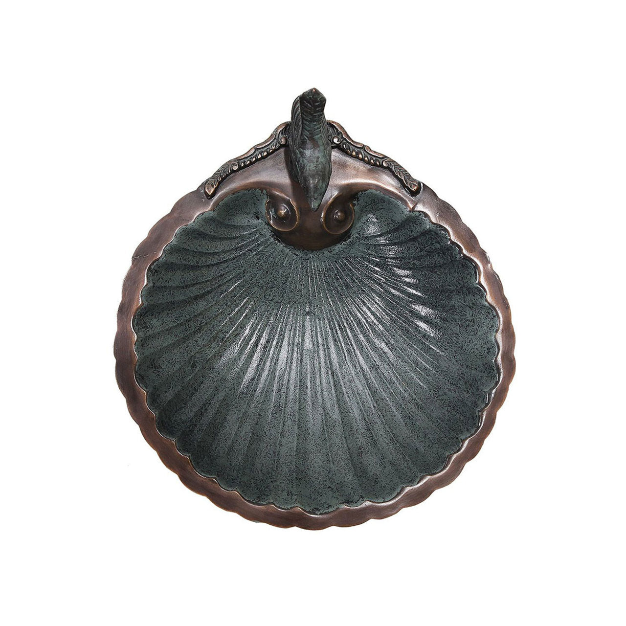 11" Scallop Shell Patina Birdbath with Wall Mount Bracket