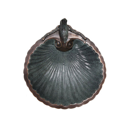 11" Scallop Shell Patina Birdbath with Wall Mount Bracket