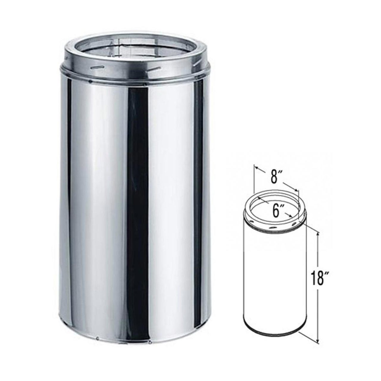 6" x 18" DuraTech Stainless Steel Chimney Pipe - 6DT-18SS