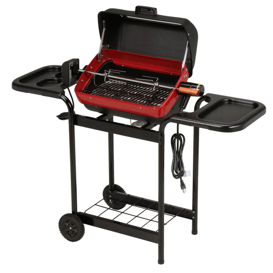 Americana 3-Zone Cart Electric Grill with Polymer Side Tables & Rotisserie - 9359U8.181