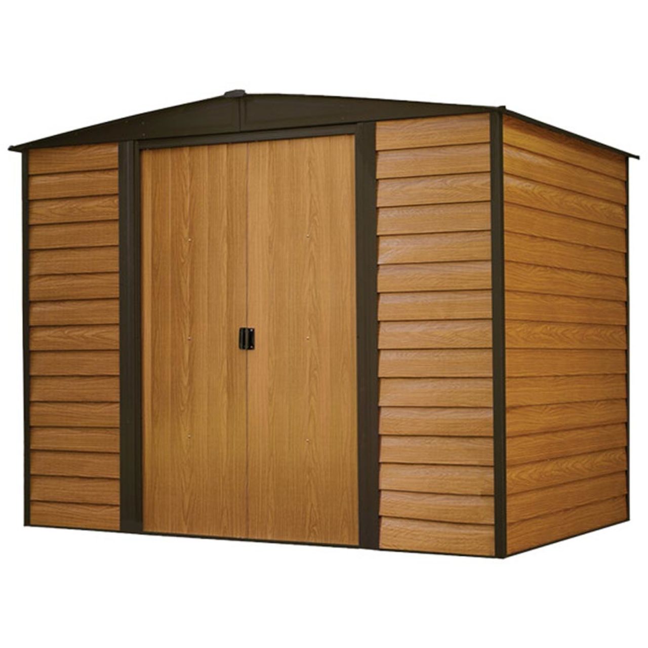 Woodridge 8' x 6' Steel Storage Shed in Coffee and Woodgrain
