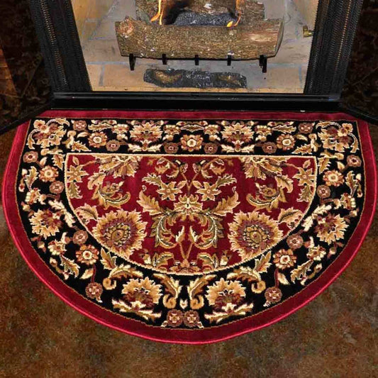 46" Half Round Red and Black Kashan Hearth Rug
