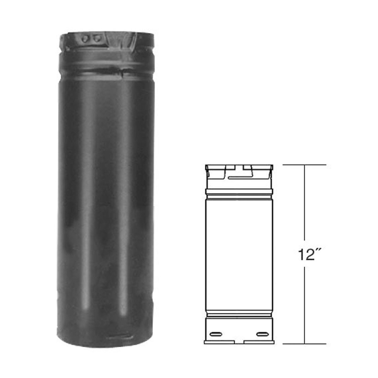 3" x 12" PelletVent Pro Black Pellet Stove Chimney Pipe - 3PVP-12B