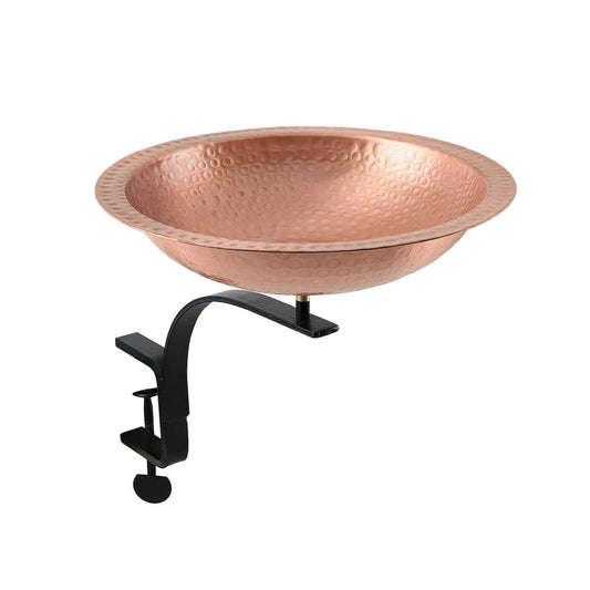 13" Hammered Solid Copper Birdbath with Rail Mount Bracket