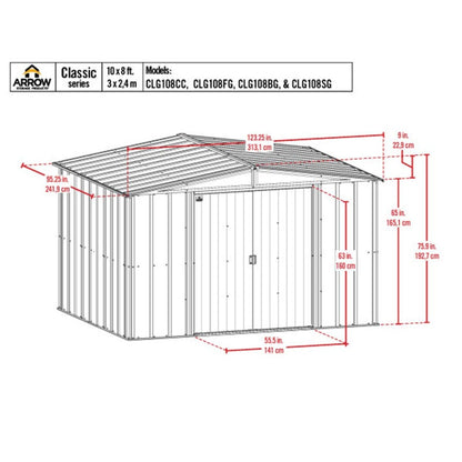 Arrow Classic Steel Storage Shed  10 x 8 Charcoal