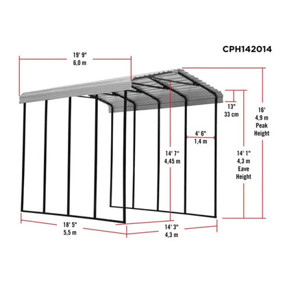 Arrow Carport 14 x 20 x 14 Ft. - Charcoal