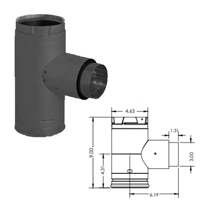 3" PelletVent Pro Black Increaser Adapter Tee with Clean-Out Tee Cap - 3PVP-TADX4B1