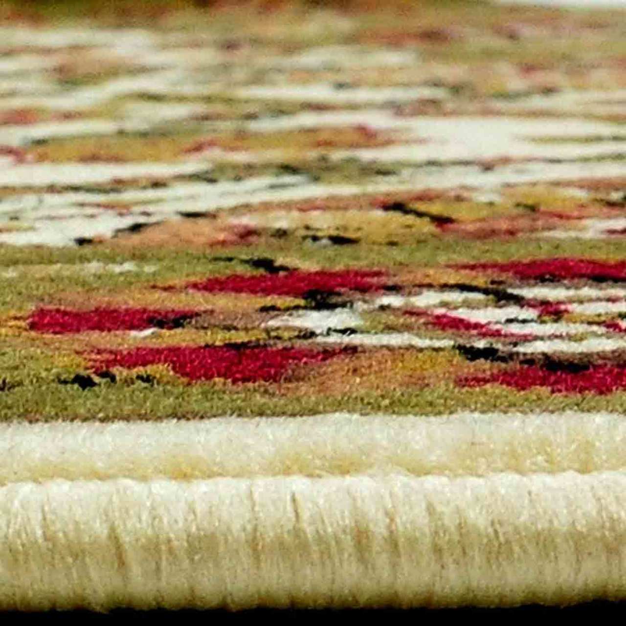 46" Half Round Ivory and Green Floral Hearth Rug