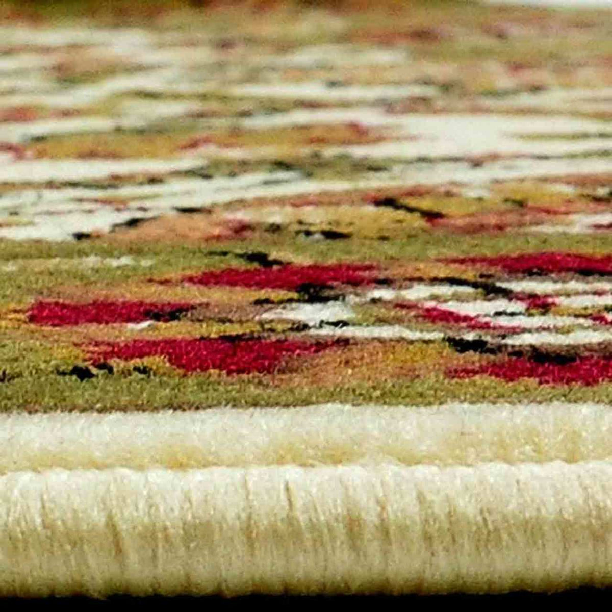 46" Half Round Ivory and Green Floral Hearth Rug