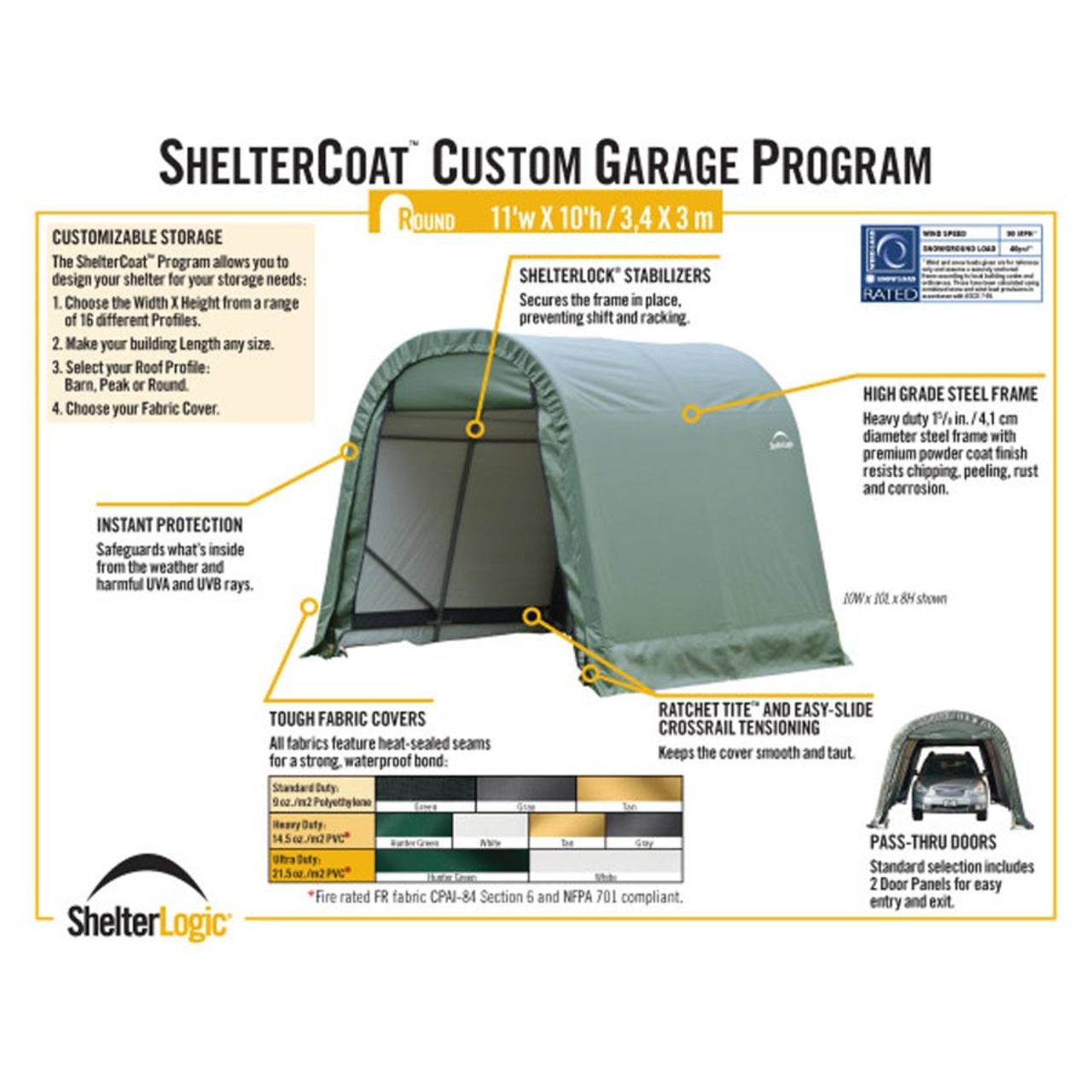 ShelterCoat 11' x 12' Wind & Snow Rated Garage  - Green