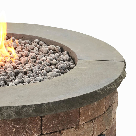 Outdoor Greatroom Concrete Top for Round Bronson Block Gas Fire Pit Kit (4 Pcs) - Charcoal Grey
