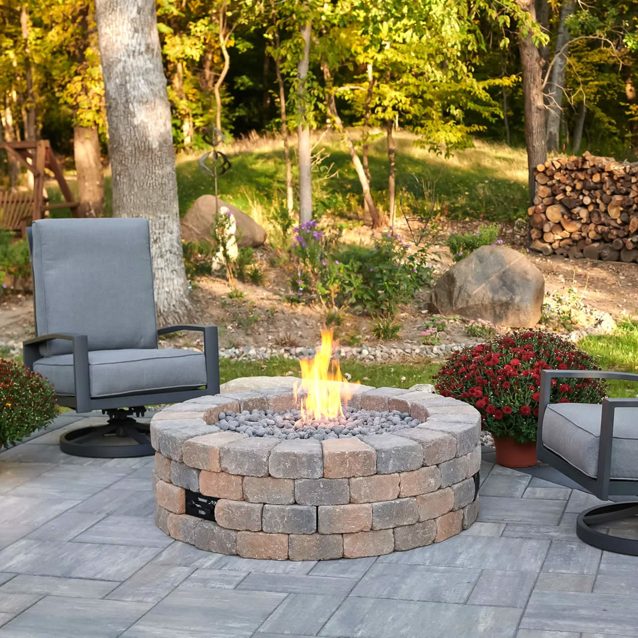 Outdoor Greatroom Bronson Block Square/Round Gas Fire Pit Kit - BRON5151-K/BRON52-K