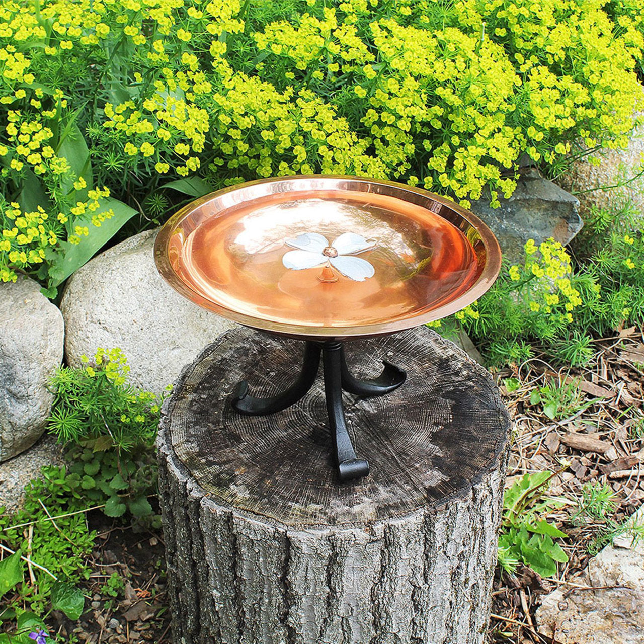 12" CopperDogwood Birdbath with Tripod Stand