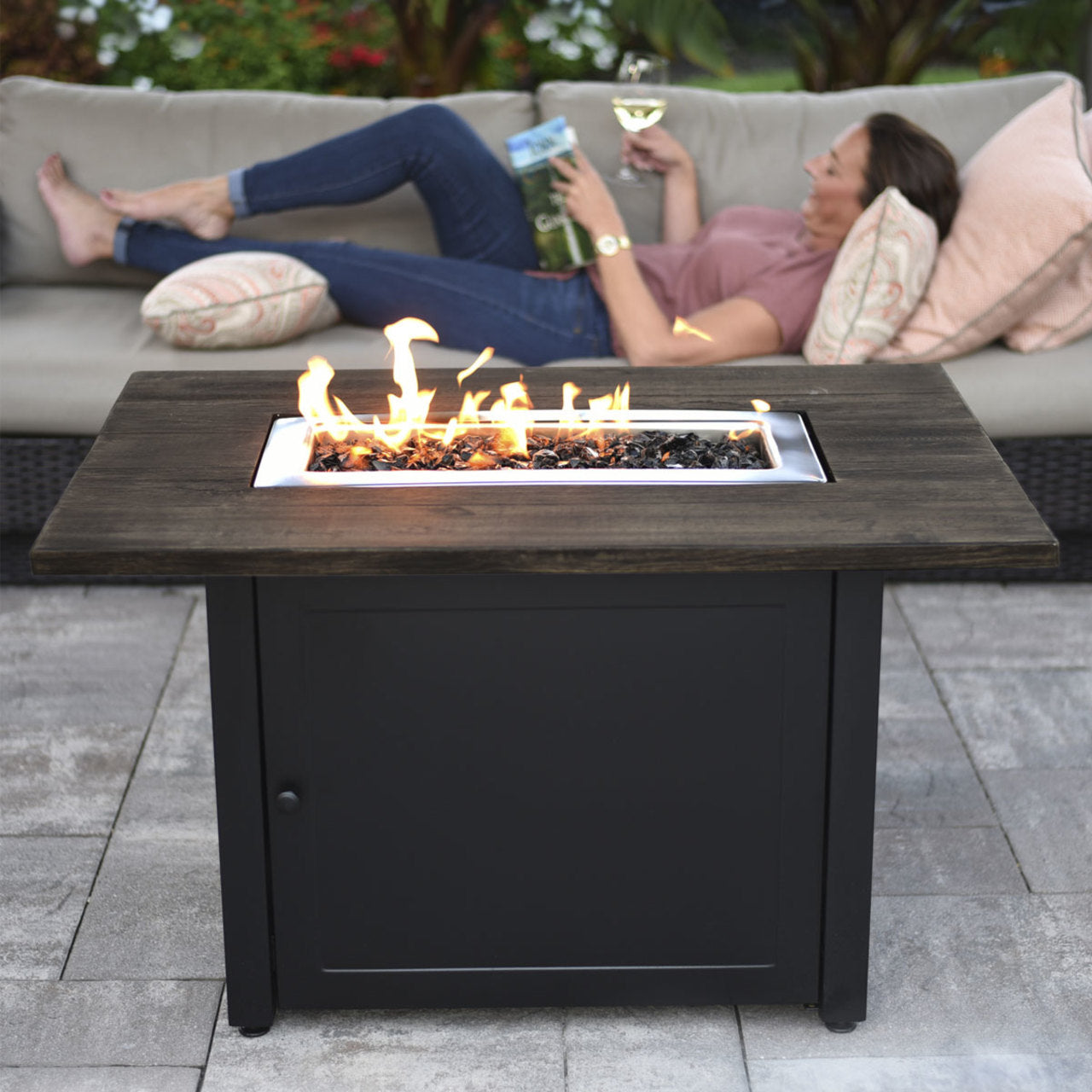 The Marc - 40 x 28 Rectangular Gas Outdoor Fire Pit - Black