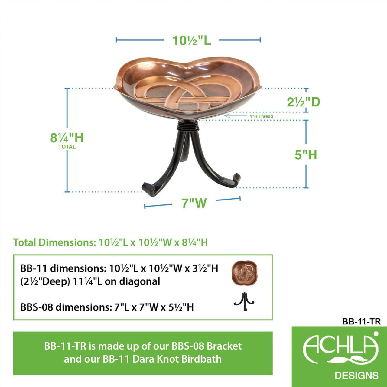 10.5" Dara Knot Copper Birdbath with Tripod Stand