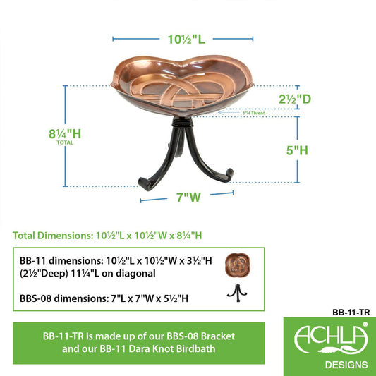 10.5" Dara Knot Copper Birdbath with Tripod Stand