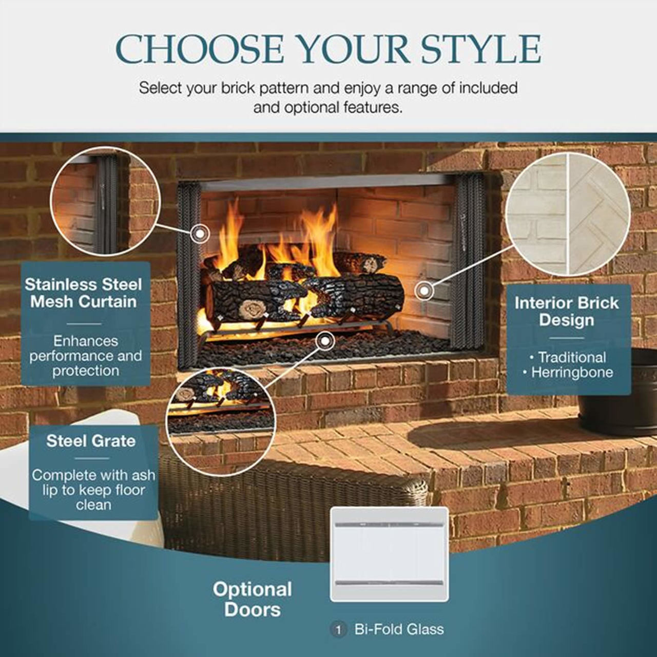 Outdoor Lifestyles 36" Villa Wood Firebox - Herringbone Refractory - ODVILLA-36H-B