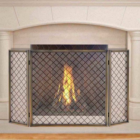 Pilgrim 50" x 30" Antique Brass Hartwick Tri-Panel Fireplace Screen