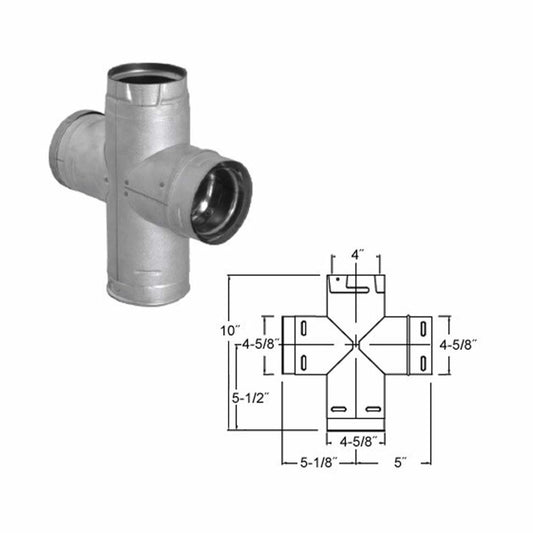 4" PelletVent Pro Double Tee with Clean-Out Cap - 4PVP-DBT1