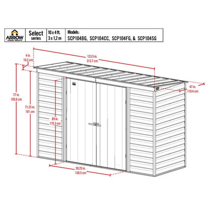 Arrow Select 10' x 4' Steel Storage Shed -  Charcoal